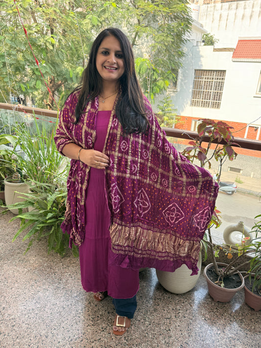 Magenta purple modal silk kurta with gharchola handcrafted modal silk dupatta ps-255