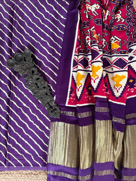 Purple mashru silk kurta with patola handcrafted modal silk dupatta ps-59