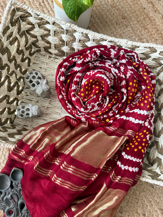Maroon handwoven handcrafted gajji silk chandmukhi dupatta