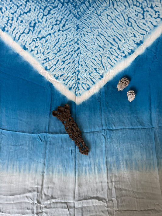 Sky blue & ocean blue ombrã© modal  silk shibori kurta/kaftan material