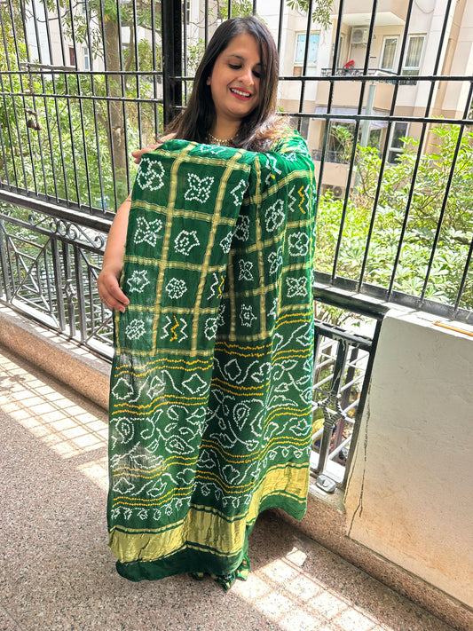 Castletion green gajji silk rai bandhani  gharchola sari bs- 26