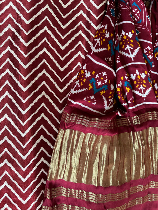 Maroon  mashru silk kurta with ajrakh handcrafted modal silk dupatta  ps-10132