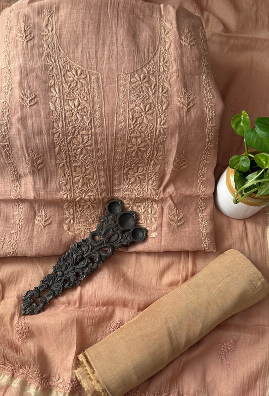 Tortilla  premium  chanderi cotton lucknowi chickenkari hand embroidery three piece suit