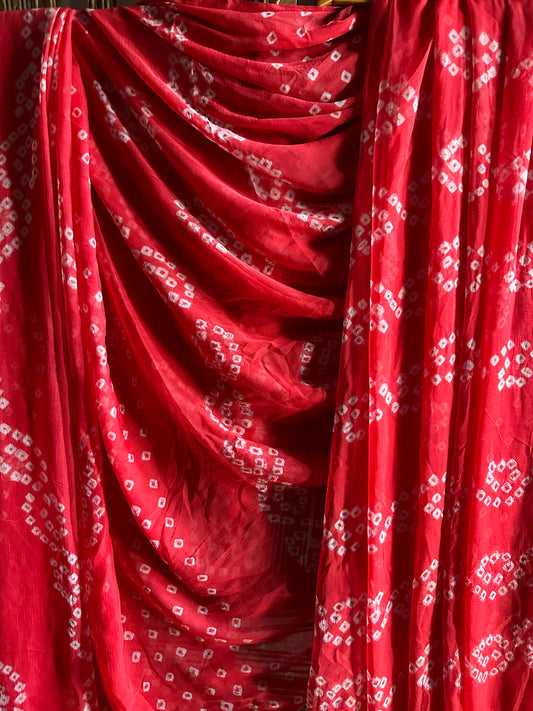 Pink bandhani handcraftedchiffon sari