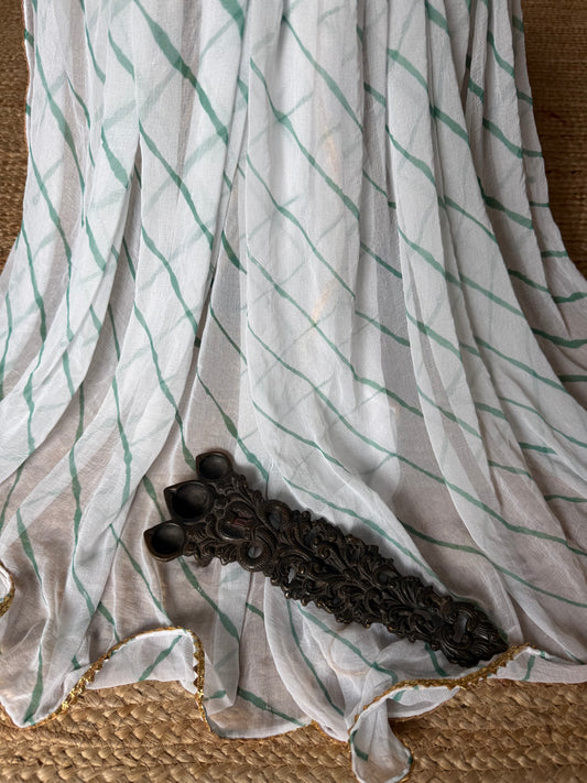 White green chiffon leheriya dupatta