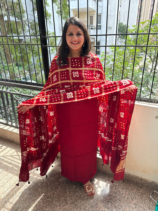 Maroon  modal silk kurta with gharchola handcrafted modal silk dupatta ps-1060