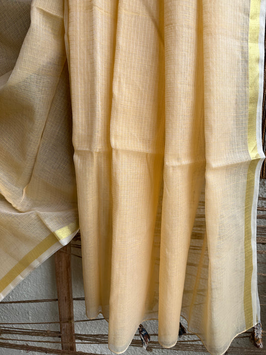 Peach kota doria  sari with contemporary blouse piece