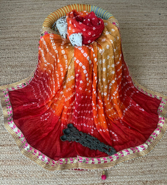 Red & Orange chiffon Bandhani dupatta