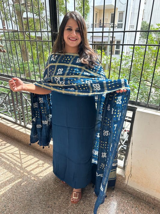 Peacock blue modal silk kurta with gharchola handcrafted modal silk dupatta ps- 1062