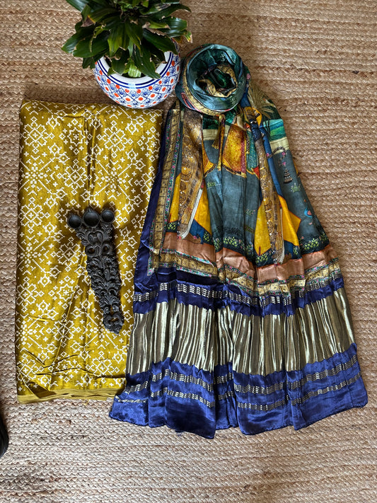 Mustard patola mashru silk kurta with patola handcrafted modal silk dupatta ps-16