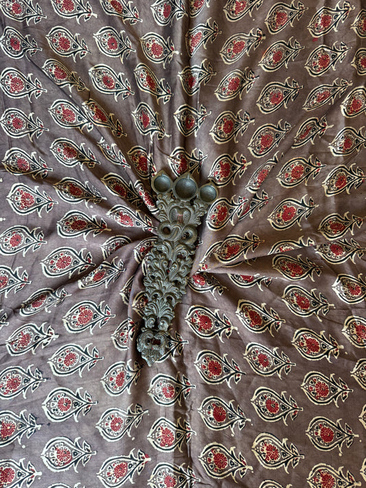 Chikoo brown ajrakh modal handcrafted natural dye printed fabric  mf-1