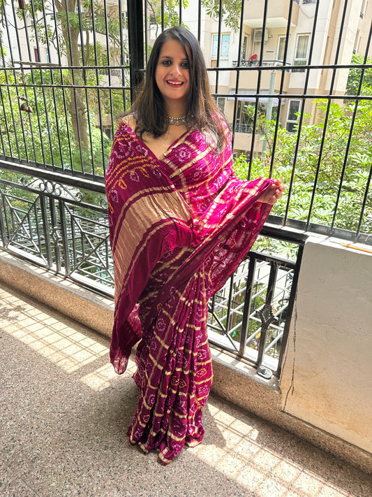 Purple gajji silk rai bandhani  gharchola sari  bs- 30
