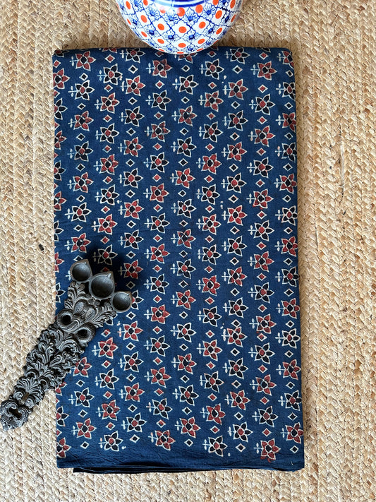 Indigo blue ajrakh handcrafted natural dye printed fabric  cf - 16