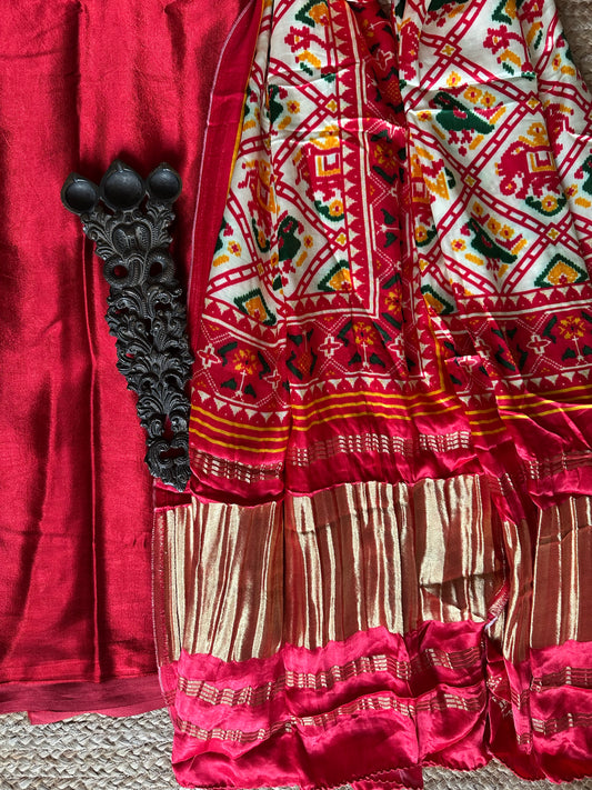 Red solid mashru silk kurta with patola handcrafted modal silk dupatta ps-39 ok