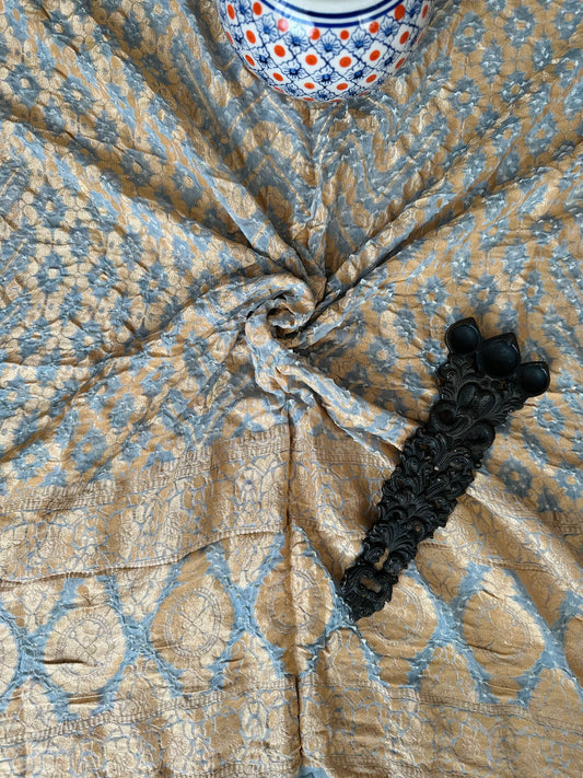 Gray  blue handwoven neemzari bareek bandhani in khaddi georgette dupatta  bd-104