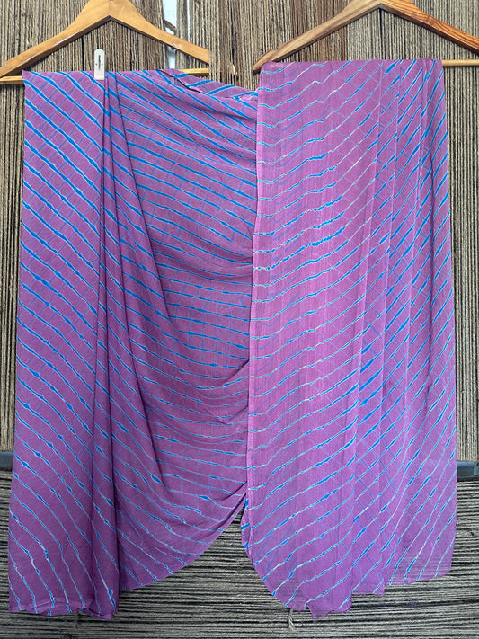 Mauve  with contrast blouse leheriya handcrafted chiffon sari