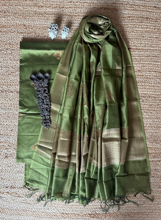 Sea green chanderi handloom banarsi booti three piece suit cbs-20