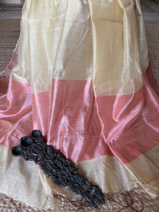 Beige chanderi silk handloom dupatta