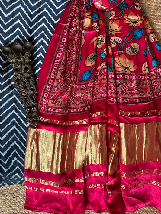 Blue zigzag mashru silk kurta with patola handcrafted modal silk dupatta ps-53
