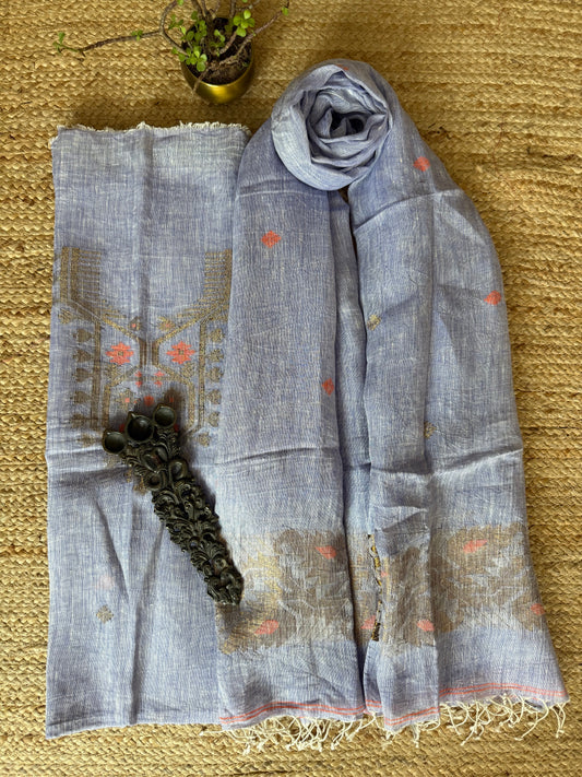 Light purple woven linen jamdani kurta set ljs- 2013