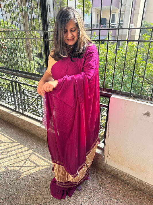 Purple solid modal silk sari with zari border