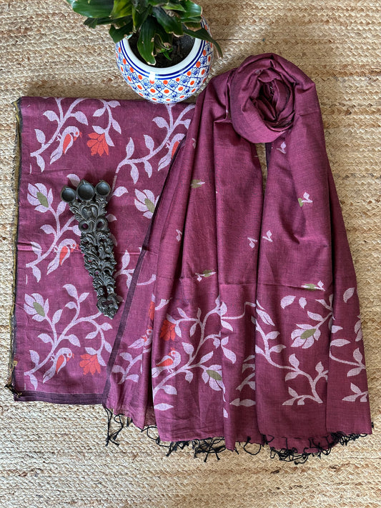 Onion pink jamdani all over woven mull kurta set jak- 1