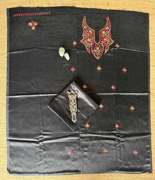 Black mashru silk hand embroidery kashmiri handembroidery sozni work cord set cs- 24