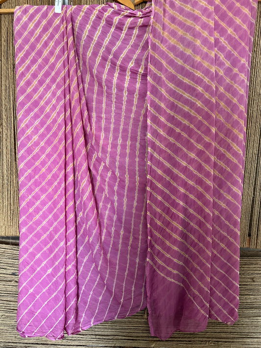 Lilac purple leheriya handcrafted  chiffon sari