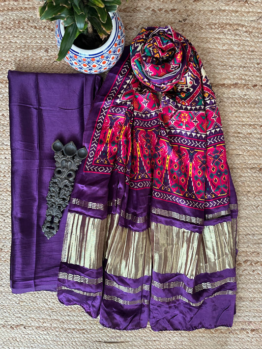 Purple mashru  silk kurta with patola handcrafted modal silk dupatta ps- 1014