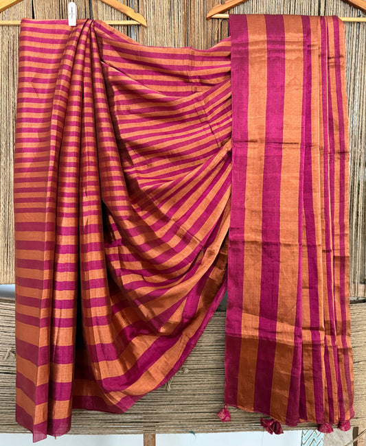 Rani pink chanderi tissue weave silk handloom sari with banarsi blouse
