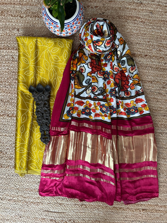 Mustard mashru silk kurta with patola handcrafted modal silk dupatta ps-6