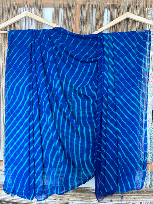 Blue leheriya handcrafted chiffon sari cl-24