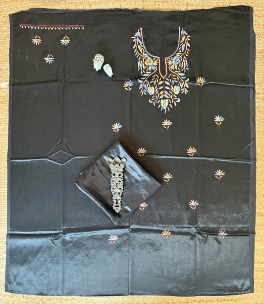 Black mashru silk hand embroidery kashmiri handembroidery sozni work cord set cs-7
