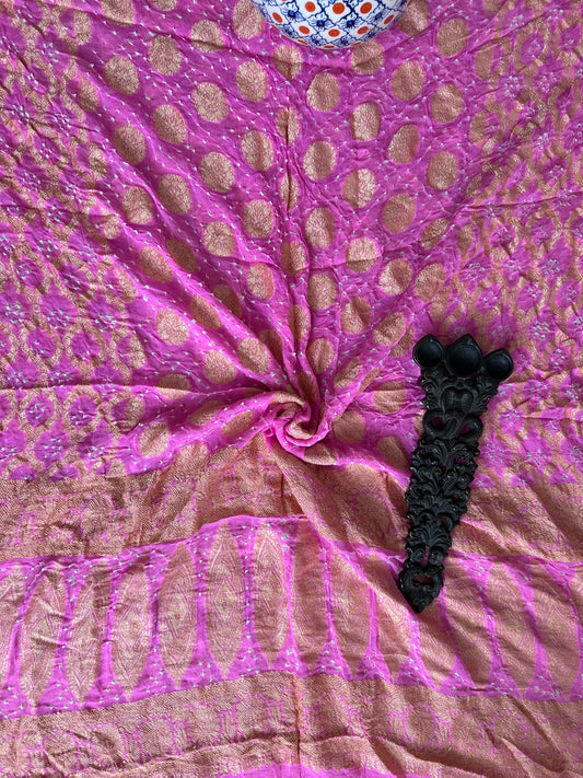 Party pink handwoven neemzari bareek bandhani in khaddi georgette dupatta  bd-103