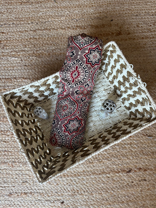 Chikoo brown ajrakh handcrafted modal silk kurta fabric