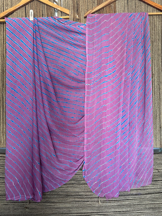 Mauve  with contrast blouse leheriya handcrafted chiffon sari