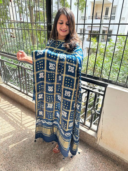 Peacock blue modal silk kurta with gharchola handcrafted modal silk dupatta ps- 1062