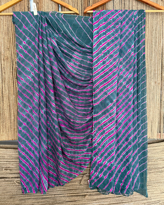 Iron gray multi leheriya handcrafted  chiffon sari cl -204