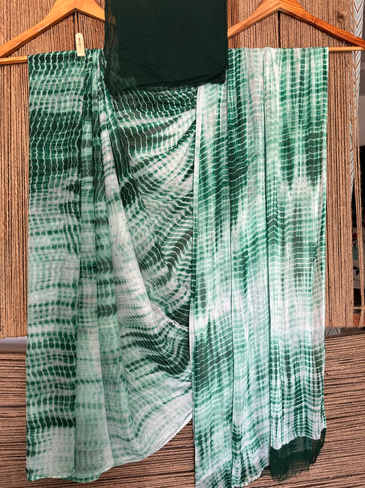 Green shibori lahariya handcrafted chiffon sari