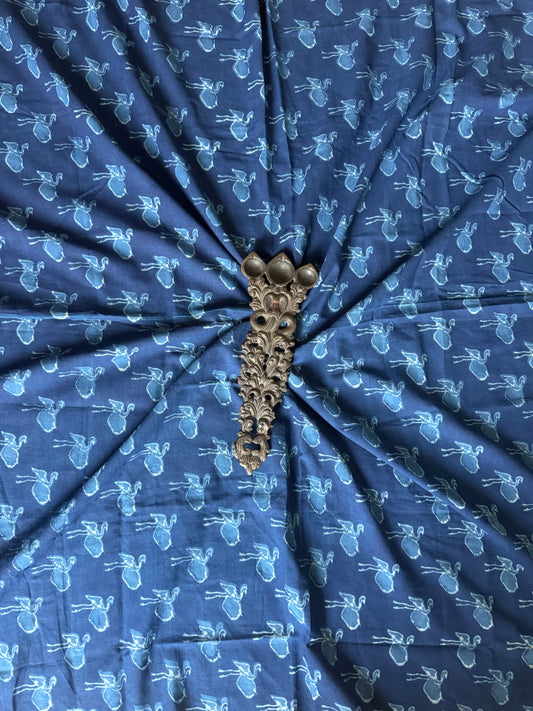 Blue ajrakh  handcrafted cotton silk un stitched blouse piece