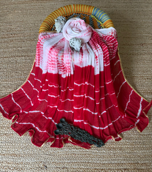 Red white chiffon leheriya dupatta