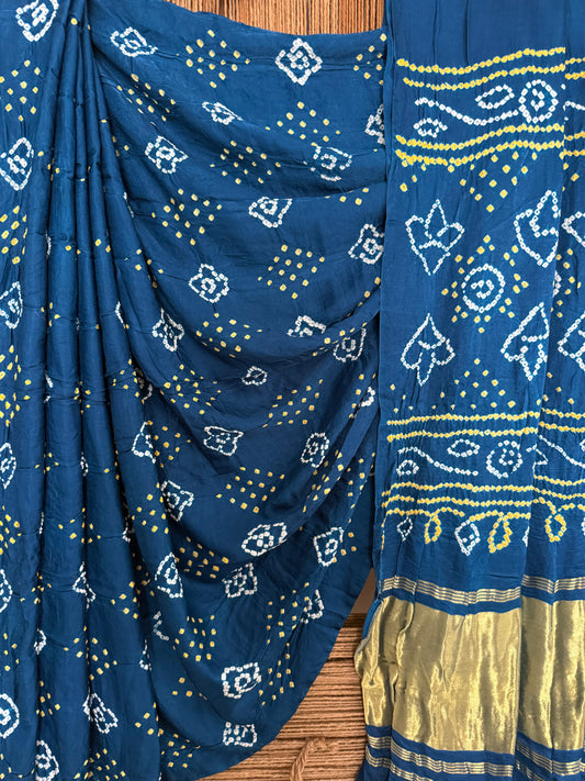 Electric blue gajji silk rai bandhani  sari