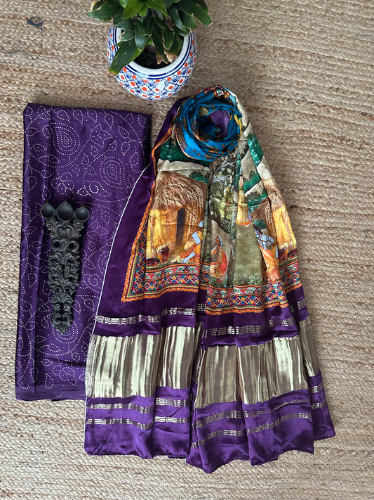 Purple mashru silk kurta with patola handcrafted modal silk dupatta ps-33