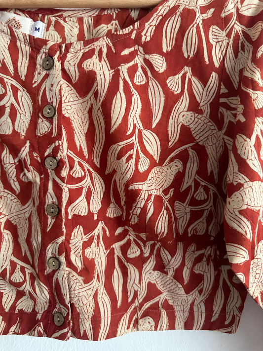 Maroon  kalamkari cotton blouse  blouse with wooden button