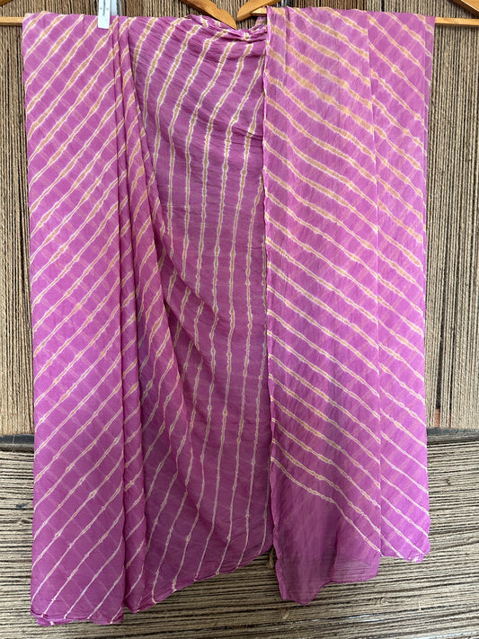 Lilac purple leheriya handcrafted  chiffon sari