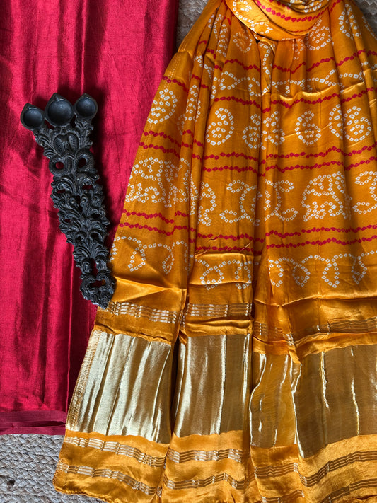 Red solid mashru silk kurta with patola handcrafted modal silk dupatta ps-85