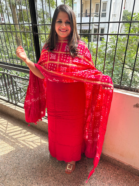 Pink modal   silk kurta with gharchola handcrafted modal silk dupatta ps-1066