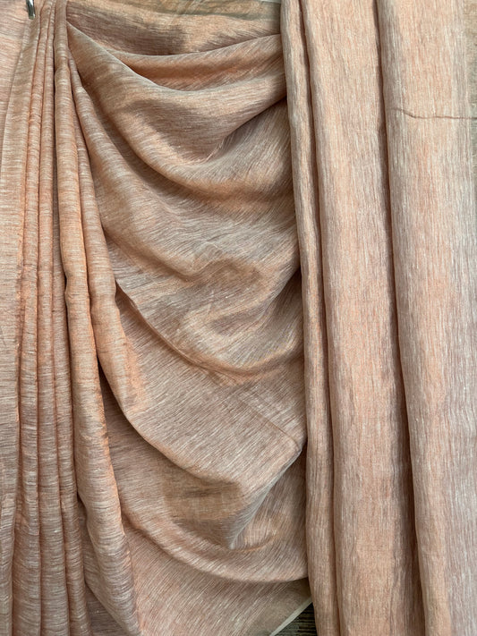 Nautral copper metallic linen sari with woven  border