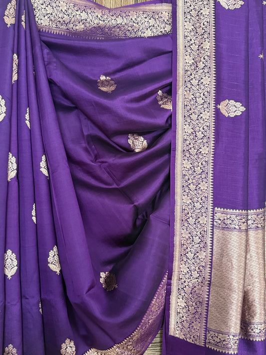 Cyber grape mango silk certified  handloom banarsi sari with woven zari