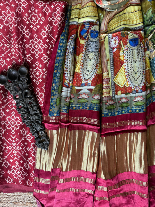Maroon patola mashru silk kurta with patola handcrafted modal silk dupatta ps-205